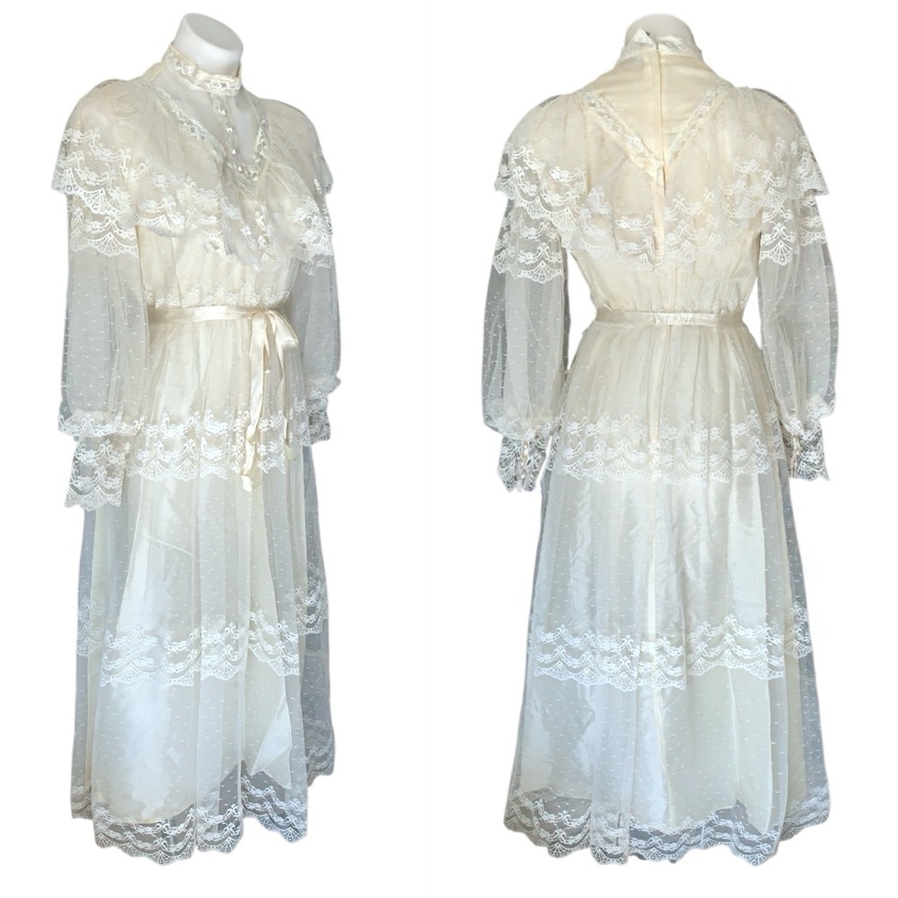 v i n t a g e :: Romantic Cottagecore Floral Lace Maxi Dress Bishop Sleeves - Picture 3 of 16